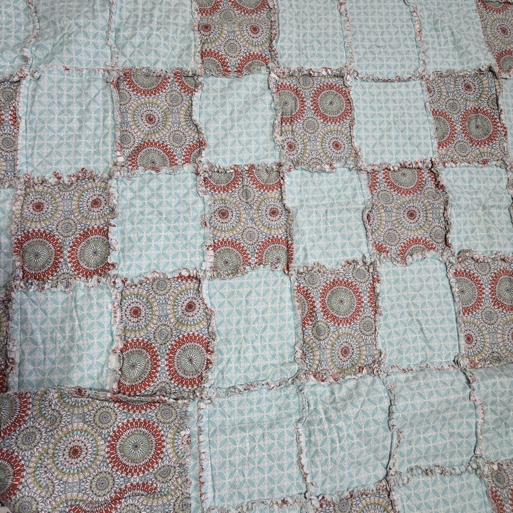 Cozy Patchwork Throw Blanket with Red and Blue Patterns